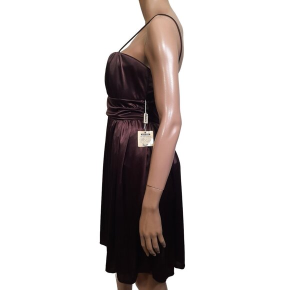 Vintage 90s Deadstock Brown Babydoll Swing Dress Size 16 Party Prom Sash Shiny - Picture 5 of 8